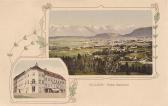 2 Bild Litho Karte - Villach, Hotel Bahnhof  - Villach - alte historische Fotos Ansichten Bilder Aufnahmen Ansichtskarten 