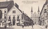 Leoben, Timmerstdorgergasse mit Stadtpfarrkirche - Europa - alte historische Fotos Ansichten Bilder Aufnahmen Ansichtskarten 