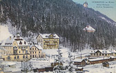 Semmering Bahnhof und Hotel Stefanie - Semmering-Kurort - alte historische Fotos Ansichten Bilder Aufnahmen Ansichtskarten 