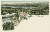 3 Bild Litho Karte Velden am Wörthersee - Villach Land - alte historische Fotos Ansichten Bilder Aufnahmen Ansichtskarten 