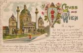 2 Bild Litho Karte - Wien, Karlskirche - Wien  1.,Innere Stadt - alte historische Fotos Ansichten Bilder Aufnahmen Ansichtskarten 