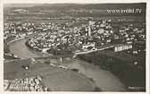 Fliergeraufnahme über Eisenbahnbrücke - Villach - alte historische Fotos Ansichten Bilder Aufnahmen Ansichtskarten 