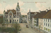 Wels - Maria Theresiastrasse mit Sparkassengebäude - Wels(Stadt) - alte historische Fotos Ansichten Bilder Aufnahmen Ansichtskarten 