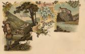 2 Bild Litho Karte - Bozen Schloss Runkelstein - Bozen / Bolzano (Balsan, Bulsan) - alte historische Fotos Ansichten Bilder Aufnahmen Ansichtskarten 