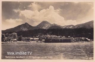 Sandbank mit Mittagskogel, Bootshaus Fürst - Oesterreich - alte historische Fotos Ansichten Bilder Aufnahmen Ansichtskarten 
