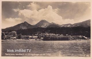 Sandbank mit Mittagskogel, Bootshaus Fürst - Kärnten - alte historische Fotos Ansichten Bilder Aufnahmen Ansichtskarten 