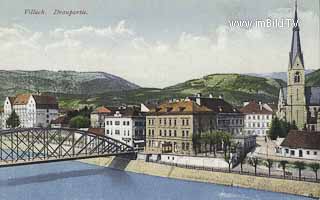 Villach - Draubrücke mit Nikolaikirche - alte historische Fotos Ansichten Bilder Aufnahmen Ansichtskarten 