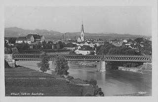 Villach Eisenbahnbrücke und Nikolaikirche - Oesterreich - alte historische Fotos Ansichten Bilder Aufnahmen Ansichtskarten 