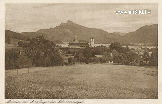 Mondsee mit Schafbergspitze - Oesterreich - alte historische Fotos Ansichten Bilder Aufnahmen Ansichtskarten 