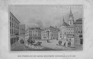 Der Pfarrplatz mit anton bruckners wohnhaus - Oesterreich - alte historische Fotos Ansichten Bilder Aufnahmen Ansichtskarten 