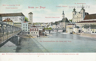 Steyr - Zusammenfluss Enns und Steyr - Europa - alte historische Fotos Ansichten Bilder Aufnahmen Ansichtskarten 