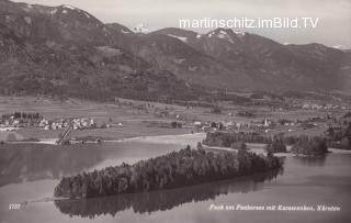 Faakerseeinsel mit Blick auf Faak und Karawanken - Faak am See - alte historische Fotos Ansichten Bilder Aufnahmen Ansichtskarten 