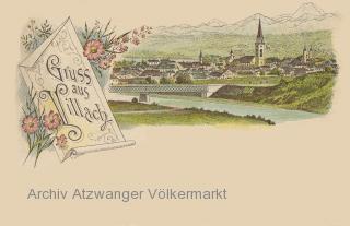 Litho Karte Villach, Eisenbahnbrücke - Villach(Stadt) - alte historische Fotos Ansichten Bilder Aufnahmen Ansichtskarten 