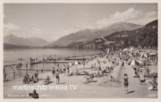 Millstatt, Strandbad mit Sprungturm - Spittal an der Drau - alte historische Fotos Ansichten Bilder Aufnahmen Ansichtskarten 