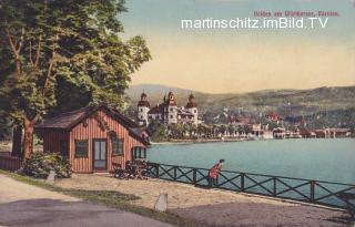 Velden, Blick vom Südufer auf Schoss Velden - Velden am Wörther See - alte historische Fotos Ansichten Bilder Aufnahmen Ansichtskarten 