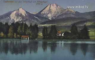 Faakersee Insel mit Mittagskogel und Türkenkopf - Faak am See - alte historische Fotos Ansichten Bilder Aufnahmen Ansichtskarten 