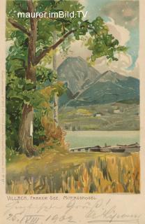 Faakersee Insel mit Mittagskogel - Finkenstein am Faaker See - alte historische Fotos Ansichten Bilder Aufnahmen Ansichtskarten 