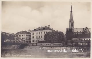 Villach mit Draubrücke und Nikolaikirche - Villach-Innere Stadt - alte historische Fotos Ansichten Bilder Aufnahmen Ansichtskarten 