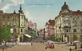 Bahnhofplatz St. Pölten mit Straßenbahn - Niederösterreich - alte historische Fotos Ansichten Bilder Aufnahmen Ansichtskarten 