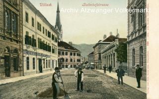 Villach, Bahnhofstrasse mit Bahnhof Hotel - Bahnhofstraße - alte historische Fotos Ansichten Bilder Aufnahmen Ansichtskarten 