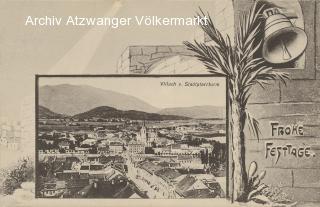 Villach Weihnachtskarte, Blick vom Stadtpfarrturm - Bahnhofstraße - alte historische Fotos Ansichten Bilder Aufnahmen Ansichtskarten 