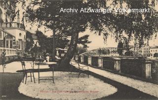 Villach, Gastgarten der Dependance Mosser - Villach-Innere Stadt - alte historische Fotos Ansichten Bilder Aufnahmen Ansichtskarten 