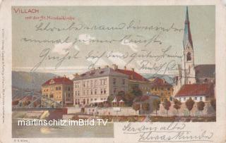 Villach mit der Nikolaikirche - Villach-Innere Stadt - alte historische Fotos Ansichten Bilder Aufnahmen Ansichtskarten 