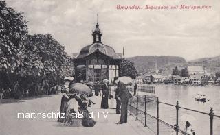 Gmunden, Esplanade mit Musikpavillon - Oesterreich - alte historische Fotos Ansichten Bilder Aufnahmen Ansichtskarten 