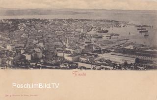 Trieste, Stadtansicht mit Südbahnhof und Hafen - Europa - alte historische Fotos Ansichten Bilder Aufnahmen Ansichtskarten 