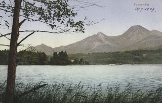 Faakersee Insel mit Mittagskogel - Oesterreich - alte historische Fotos Ansichten Bilder Aufnahmen Ansichtskarten 