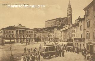 Piran mit straßenbahn - Europa - alte historische Fotos Ansichten Bilder Aufnahmen Ansichtskarten 