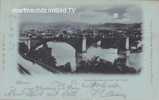 Marburg mit Eisenbahnbrücke - Mondscheinkarte - Slowenien - alte historische Fotos Ansichten Bilder Aufnahmen Ansichtskarten 