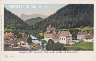 Mürzsteg Ortsansicht mit Kaiserlichem Jagdschloß  - alte historische Fotos Ansichten Bilder Aufnahmen Ansichtskarten 