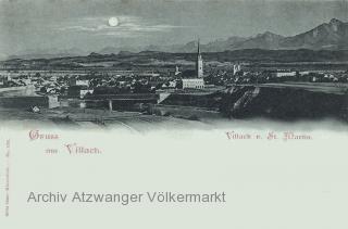 Villach von St. Martin, Mondscheinkarte - Villach(Stadt) - alte historische Fotos Ansichten Bilder Aufnahmen Ansichtskarten 