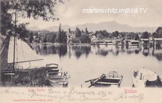 Velden, Blick in die Westbucht mit Schloss Velden - Velden am Wörther See - alte historische Fotos Ansichten Bilder Aufnahmen Ansichtskarten 