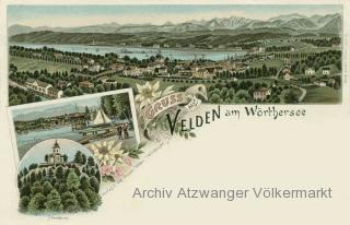 3 Bild Litho Karte Velden am Wörthersee - Velden am Wörther See - alte historische Fotos Ansichten Bilder Aufnahmen Ansichtskarten 