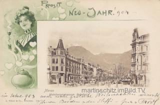 2 Bild Litho Karte - Meran Habsburgerstrasse - Bozen - alte historische Fotos Ansichten Bilder Aufnahmen Ansichtskarten 