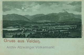 Velden, Ortsansicht mit Westbucht und Karawanken  - Velden am Wörther See - alte historische Fotos Ansichten Bilder Aufnahmen Ansichtskarten 