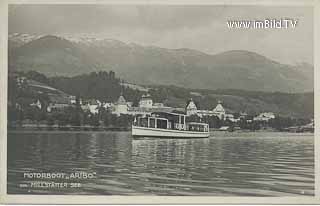 Motorboot ARIBO vor Millstatt - Oesterreich - alte historische Fotos Ansichten Bilder Aufnahmen Ansichtskarten 