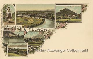 6 Bild Litho Karte Villach - Kärnten - alte historische Fotos Ansichten Bilder Aufnahmen Ansichtskarten 