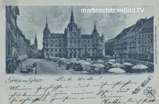 Graz, Rathaus - Mondscheinkarte, Neujahrskarte - Steiermark - alte historische Fotos Ansichten Bilder Aufnahmen Ansichtskarten 