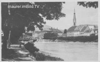 Drau mit Blickrichtung Nikolaikirche - Villach-Innere Stadt - alte historische Fotos Ansichten Bilder Aufnahmen Ansichtskarten 