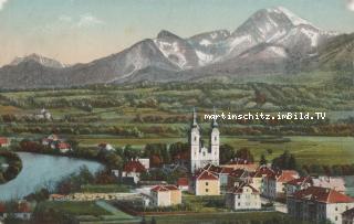 Blick von der Draubrücke auf die Kreuzkirche - Villach - alte historische Fotos Ansichten Bilder Aufnahmen Ansichtskarten 