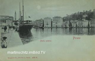 Piran, Hafen - Mondscheinkarte - alte historische Fotos Ansichten Bilder Aufnahmen Ansichtskarten 