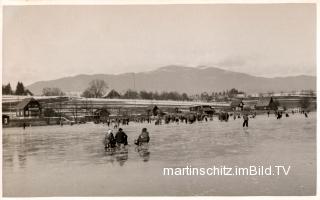 Uferansicht von Drobollach vom zugefrorenem See - alte historische Fotos Ansichten Bilder Aufnahmen Ansichtskarten 