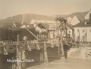 Brückenbaustelle 1886 - Villach-Innere Stadt - alte historische Fotos Ansichten Bilder Aufnahmen Ansichtskarten 