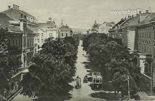 Bahnhofsstrasse mit Strassenbahn - Klagenfurt am Wörthersee - alte historische Fotos Ansichten Bilder Aufnahmen Ansichtskarten 