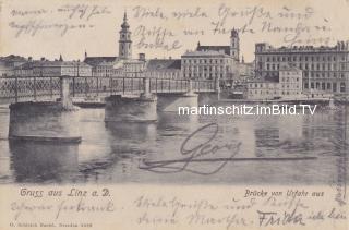 Brücke von Urfar in die Stadt Linz - Oesterreich - alte historische Fotos Ansichten Bilder Aufnahmen Ansichtskarten 