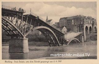 Marburg an der Drau, zerstörte Draubrücke - Marburg an der Drau / Maribor - alte historische Fotos Ansichten Bilder Aufnahmen Ansichtskarten 