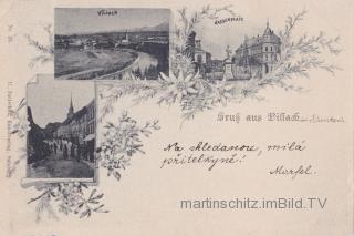 Villach, Dreibildkarte mit Panoramaansicht,  - Villach - alte historische Fotos Ansichten Bilder Aufnahmen Ansichtskarten 